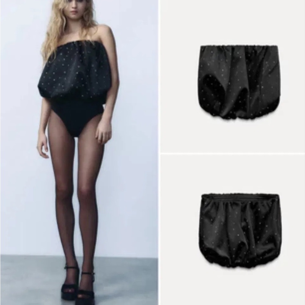 Zara Elegant Black Strapless Top sparkle festive top tube gem